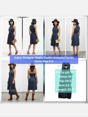 Oppio Sleeveless Double-Breasted Denim Dress Size 6-8